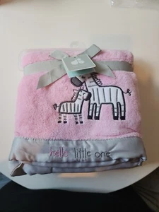 Just Born 30”x40” Baby Blanket, “Hello Little ONE” Pink & White and Grey Zebra's - Picture 1 of 5