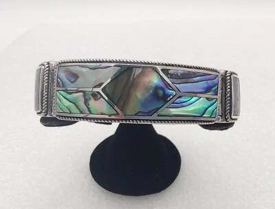 Brazalete de abulón de plata esterlina 925 de trigo Bali grande pesado 76 gramos talla 81/2  Foto 1 de 4