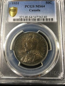 1931 PCGS Graded Canadian Silver 50 Cent, **MS-64** #6140 - Picture 1 of 4