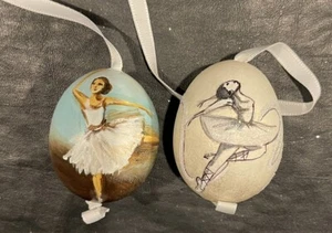 2 Vintage handgefertigte ECHTE Eier Ballerina Ornamente Deutschland Eigelb ausgeblasen - Bild 1 von 5