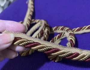 ❤️Vintage Twisted Rayon Rope Trim with Lip Upholstery 84” Piece Gold Red - Picture 1 of 5