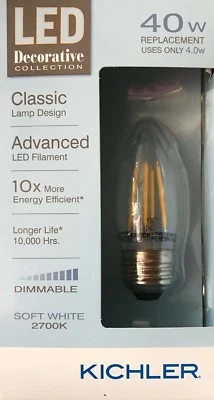 Kichler Decorative Collection 40-Watt Clear B10 LED Bulb w/Standard Base - NEW - Image 1 of 2