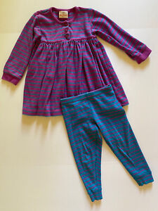 Hanna Andersson Girls Long Sleeve Striped Shirt Pants Outfit Sz 4T 100 Pink Teal