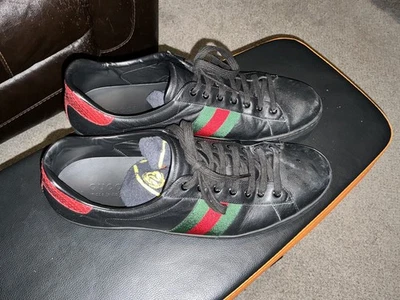 Zapatillas de cuero negras Ace Gucci para hombre con red verde y roja talla 14 Foto 1 de 4