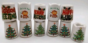 VTG Miniature Mini Candle Holders Set of 11 Mixed Christmas Trees Greetings - Picture 1 of 7