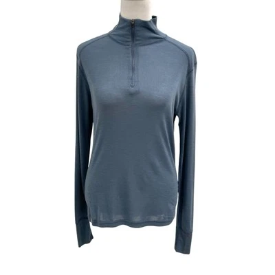 IBEX 100% Merino Wool Baselayer 1/4 Zip Long Sleeve Outdoor Ski Blue Women Small - Image 1 of 4