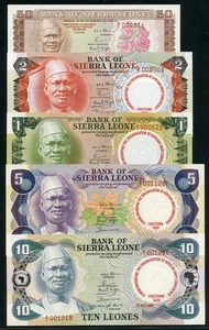 Sierra Leone 1980 50 Cents,1~10 Leones P9-P13,Commemorative 5 PCS UNC - Picture 1 of 2