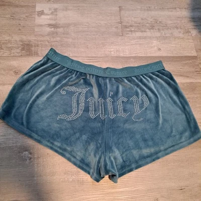 Juicy Couture Women’s Blue Velour Sleep Shorts Bling Booty Rhinestone Logo Large - Image 1 of 4