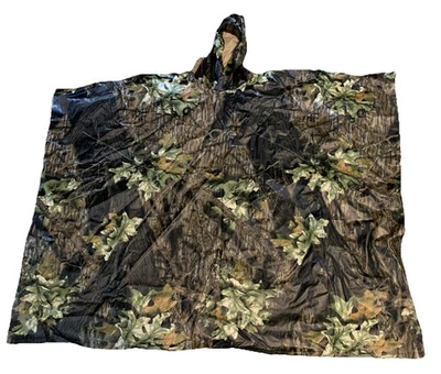 Cedar Key Camo Hunting Rain Poncho Jacket Adult Sz 2XL-3XL Mossy Oak Rubber Hood - Image 1 of 4