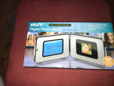 Shift-DIGITAL PHOTO VIEWER WITH ALARM CLOCK. NEW IN BOX, NEVER USED - Image 1 of 4