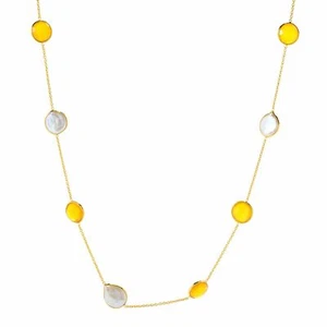 Meher's Jewel 36" goldener Chalzedon Edelstein & Süßwasserkultur Perlen Halskette - Bild 1 von 3