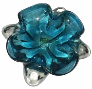 VTG Murano ITALIAN Art GLASS Sculpture BOWL Ashtray BLUE Dish Mid Century Mod - Picture 1 of 12