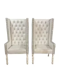 Set Of 2 White Throne Chairs Faux Crocodile Leather Local Pickup Only - Picture 1 of 16