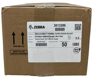 ZEBRA 3013286 Z-PERFORM 1000D Thermal Receipt Paper 50 Rolls 79.25mm X Cont. - Picture 1 of 2