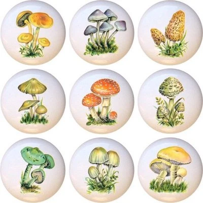Juego de 9 perillas de gabinete de cajón de cerámica vintage para setas Foto 1 de 4