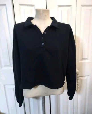 NUEVO SIN ETIQUETAS SO Lounge Life Camiseta Manga Larga Recortada Dobladillo Crudo Forrada de Vellón Talla Mediana Foto 1 de 4