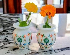 Vaso fiori marmo bianco vaso mosaico intarsio malachite decori camera casa tavola regalo - Foto 1 di 4