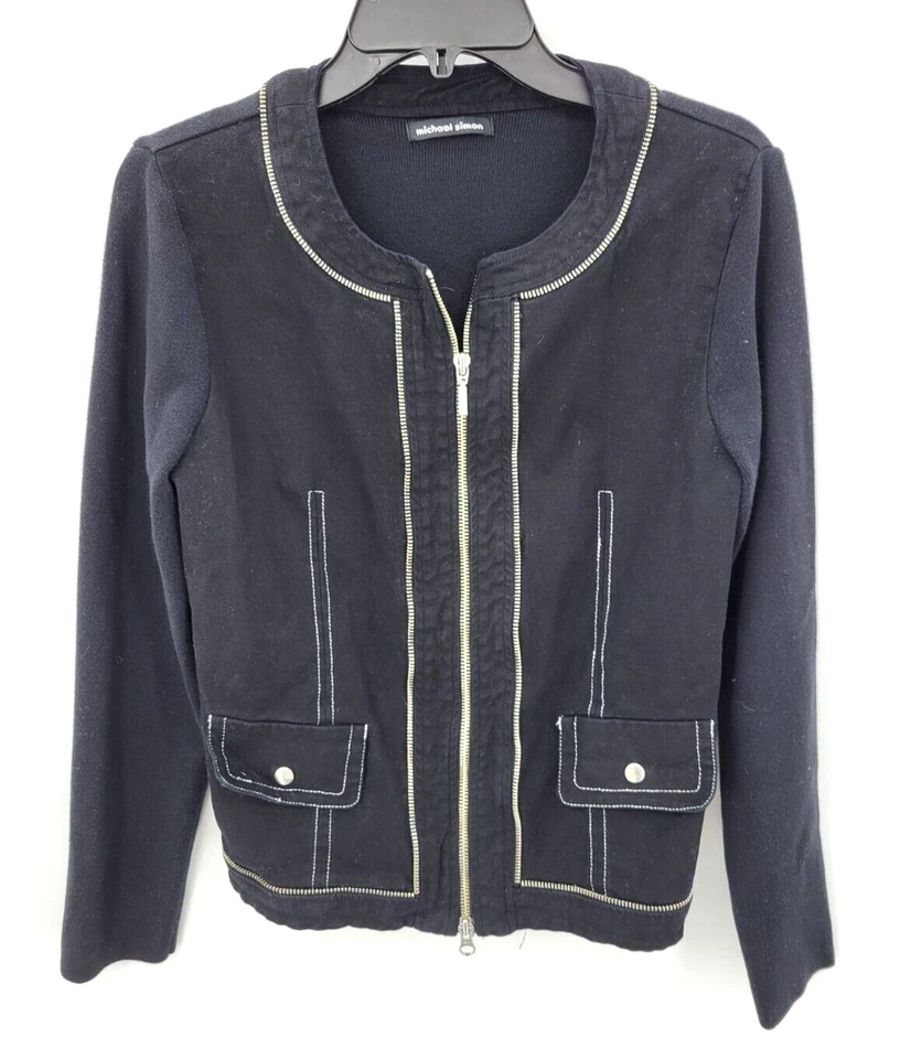Michael Simon Jacket Womens Medium Black Zipper Detail Art to Wear Zip Up - Image 1 of 4
