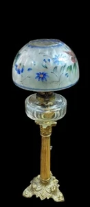 Antique Oil Lamp Bronze Gilded Painted Glass 19TH CENTURY Original - Picture 1 of 12