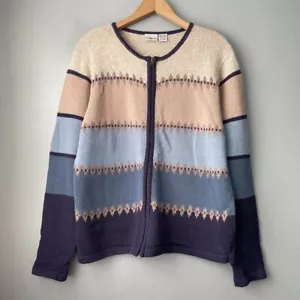 Jenny Buchanan Size Large Colorblock Striped Sweater Zip Cardigan Country - Picture 1 of 8