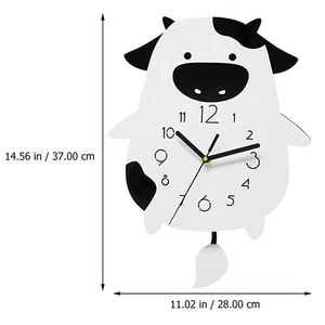 Acrylic Wall Clock Cartoon Cow Shape Silent Movement Decorative Swinging Clock - Picture 1 of 12