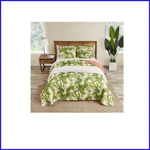 Coastal-Inspired King Quilt Set - Reversible Cotton Bedding with Floral Shams - Picture 1 of 13