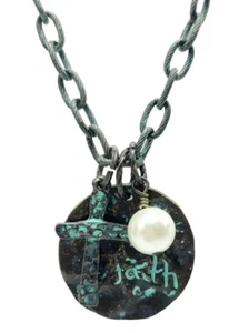 Vintage Style Teal & Bronze Cross Pendant Charms Necklace - Picture 1 of 10