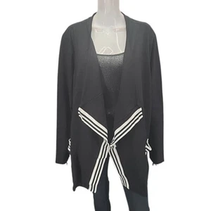 Denim Co Active French Terry Open Front Cardigan with Pockets 3X Plus Size Black - Picture 1 of 12