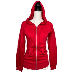 Tresics Zip Up Sweatshirt Drawstring Hoodie Kangaroo Pocket Long Sleeve Red M - Picture 1 of 10