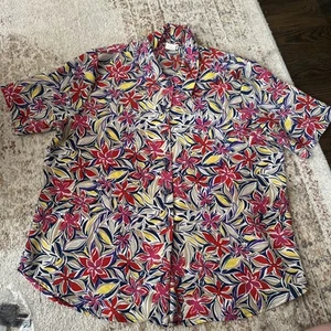 Vintage Lauren Lee Red and Navy Tropical Floral Button Down Size 14 Women’s - Picture 1 of 4