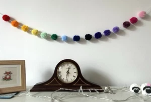 NEW RAINBOW mini pompoms GARLAND string hang wall handmade garland wool nursery - Picture 1 of 6