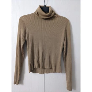 Anne Klein II Women's Tan Silk Ribbed Long Sleeve Turtle Neck Knitted Top Size M - Picture 1 of 5