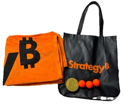 Bitcoin Strategy Logo Large Tote Bag + Orange Towel + Callaway Golf Balls - Image 1 of 4