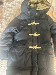 Crewcuts  Girls Navy Faux Fur Hood Parka PrimaLoft Coat Size 8 EUC - Picture 1 of 3