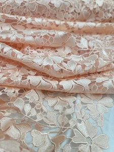 Peach Floral Lace Fabric By the Yard Heavy Embroidery For Wedding Dress Bridal  - Picture 1 of 14
