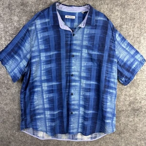 Tommy Bahama Shirt Mens 3XL Blue Silk Plaid Button Up Short Sleeve Pocket - Picture 1 of 13