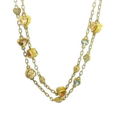 Collar Judith Ripka Diamante Oro 18k Corazones Amarillos Motivo Piedras Preciosas 34" Largo Foto 1 de 4