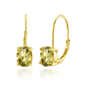 Yellow Gold Flashed Sterling Silver Citrine 8x6mm Oval Leverback Earrings - Picture 1 of 3