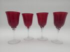 4 Murano Art Glass Ruby Red Clear Ribbed Stem Wine Glass Goblet