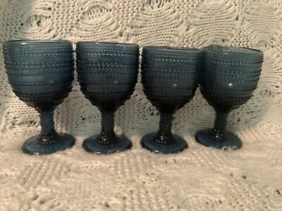 4件套Godinger Lumina蓝色酒杯高脚杯冰茶或水串珠 — 第 1/4 张图片