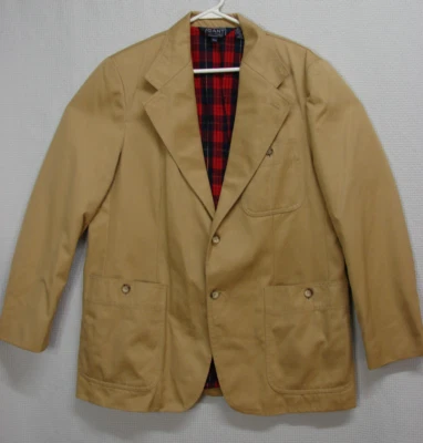 Vtg Gant Rugger Blazer Jacket Flannel Lined Khaki Preppy Casual Mens 42R Flaw - Image 1 of 4