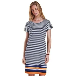 BARBOUR Damen Kleid Größe 16 Harewood Streifen Jersey Tasche Kurzarm Baumwolle - Bild 1 von 13