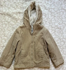 lee corduroy coat child medium beige faux fur lined zip vintage  - Picture 1 of 6