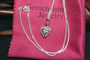 Collana catena argento sterling ciondolo cuore filigrana 3D vintage fatta a mano 18" - Foto 1 di 12