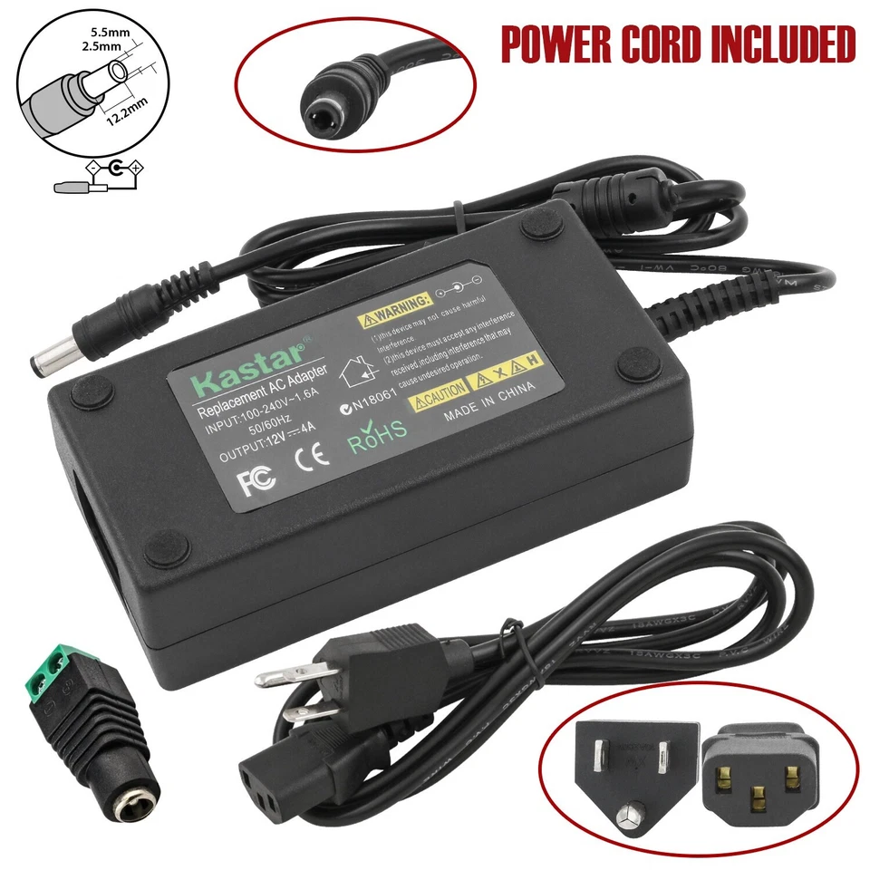 Adaptador de fuente de alimentación Kastar 12V 4A 48W AC/DC para tira de luz LED monitor LCD TV Foto 1 de 1