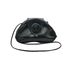OHHI Ashley Women's Crossbody Clutch Bag  Black Leather Rosette Magnetic Snap - Picture 1 of 9