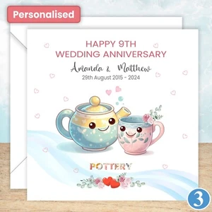 Personalised 9th Pottery Wedding Anniversary Card Happy Husband Wife Couple Love - Picture 1 of 12
