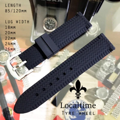 LOCALTIME Cinturino orologio battistrada ruota gomma silicone nero - adatto a Chopard Mille Miglia
