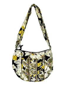 Vera Bradley Cross Body Purse Dogwood Black Yellow Quilted Cotton Shoulder Bag - Picture 1 of 6