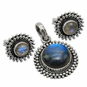 Labradorite Solid 925 Sterling Silver Pendant + Earrings Set Jewelry ST-056 - Imagen 1 de 1